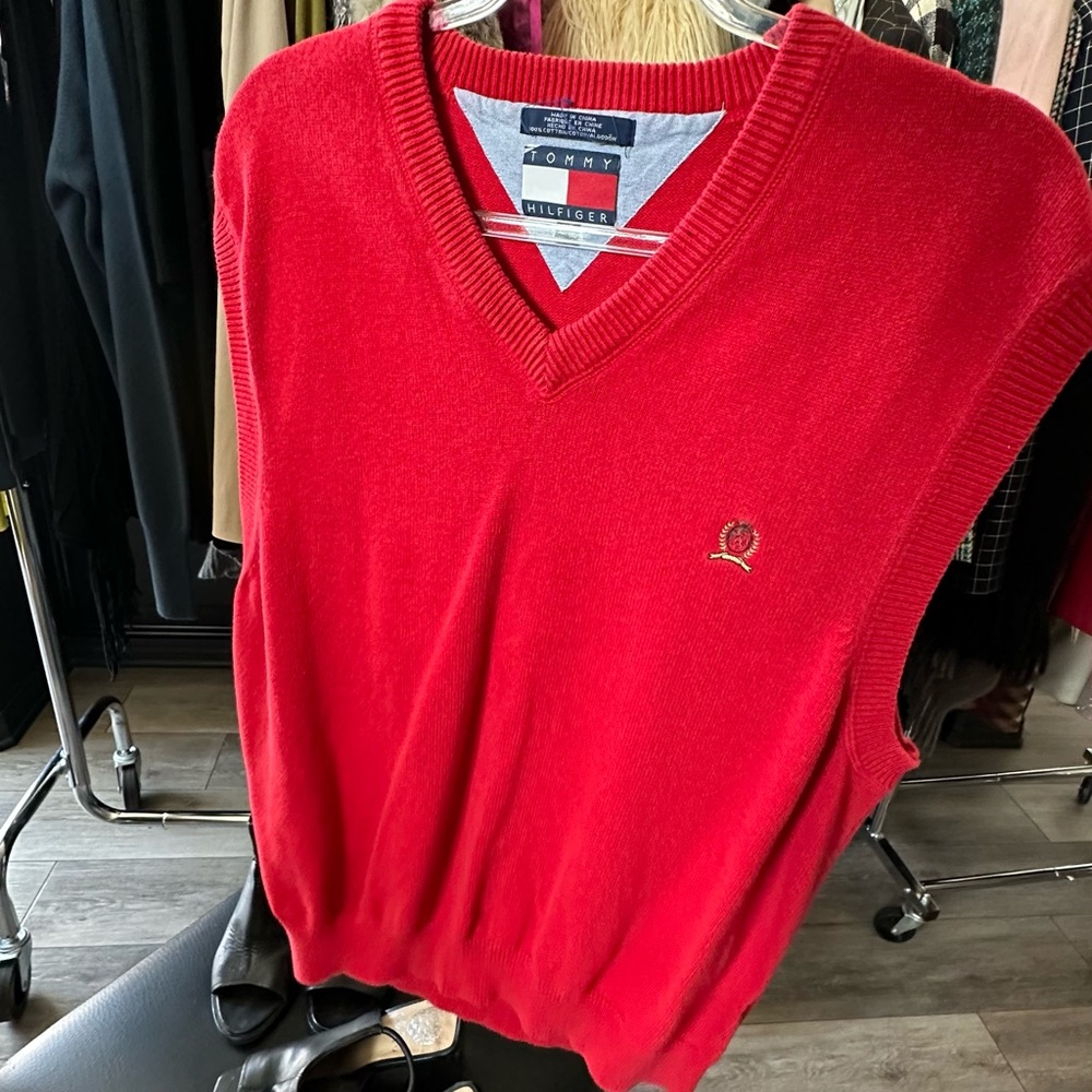 Tommy Hilfiger Women's Red V-Neck Sweater Vest